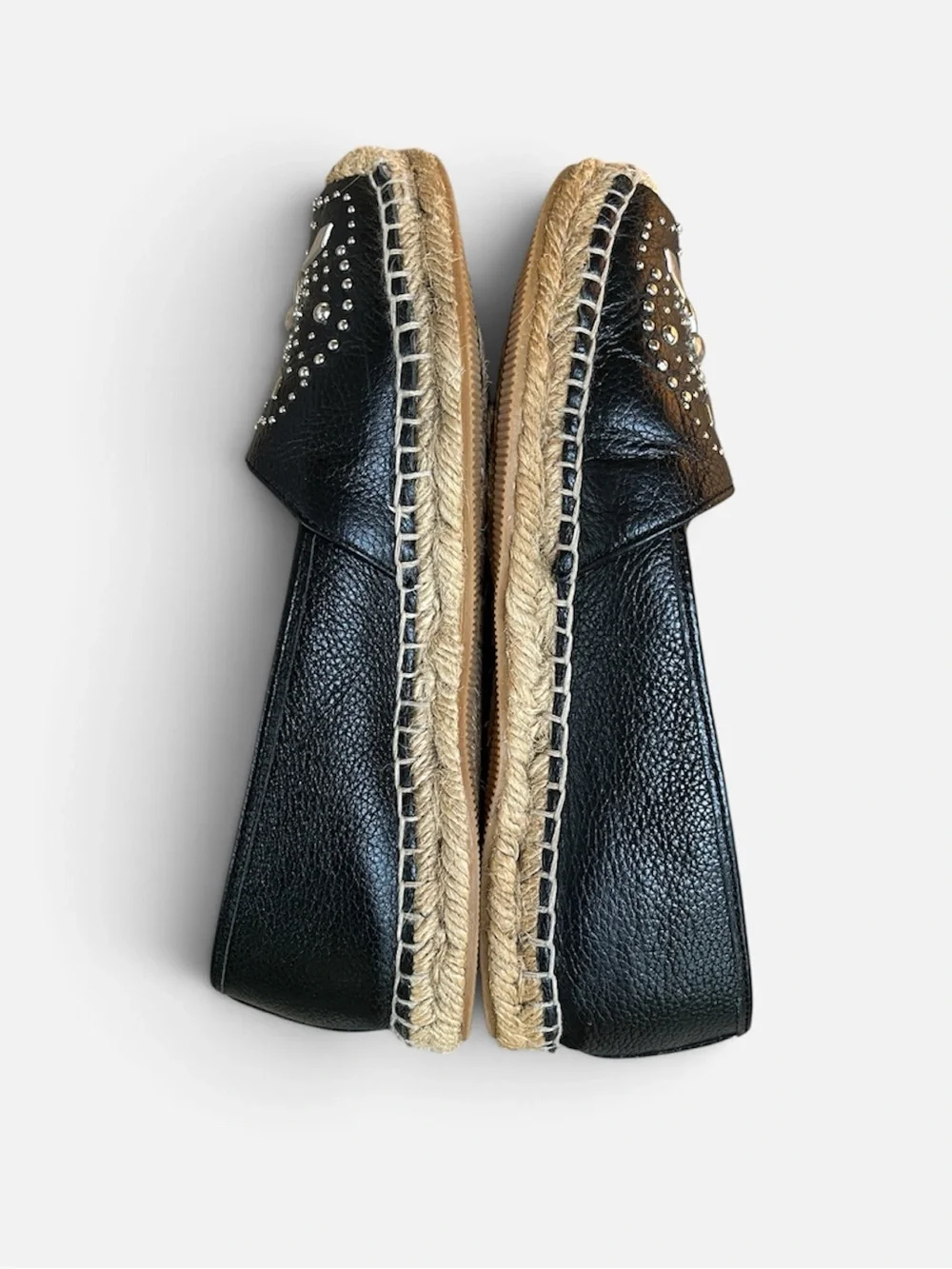 Brighton Jett Leather Studded Espadrille Moccasin Flat in Black Size 6